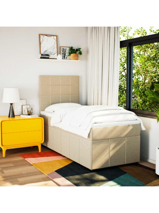 Box spring postel s matrací krémová 100 x 200 cm textil