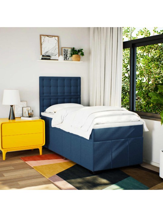 Box spring postel s matrací modrá 100 x 200 cm textil