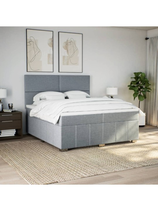 Box spring postel s matrací světle šedá 200 x 200 cm textil