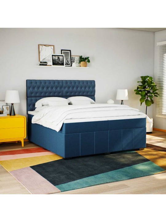 Box spring postel s matrací modrá 200x200 cm textil