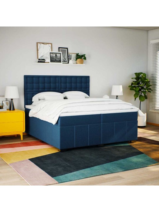 Box spring postel s matrací modrá 200x200 cm textil