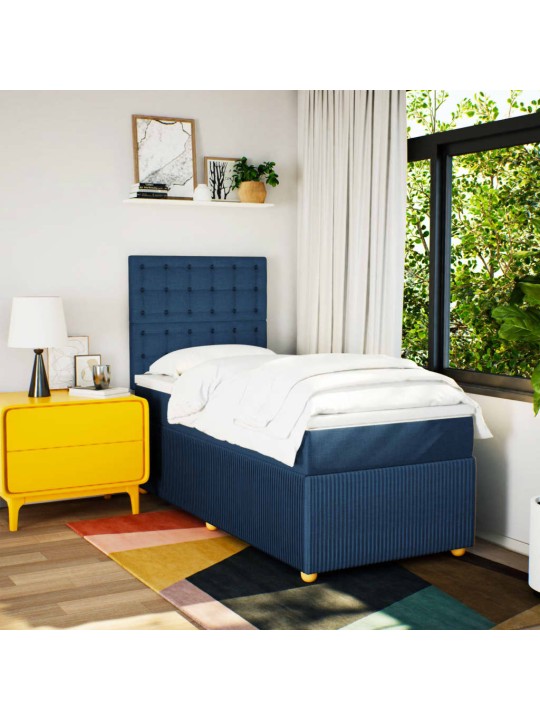 Box spring postel s matrací modrá 90x200 cm textil