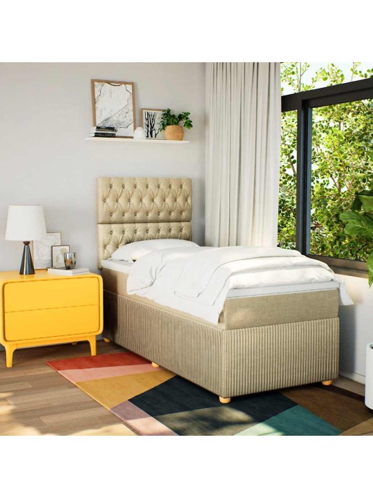 Box spring postel s matrací krémová 100 x 200 cm textil