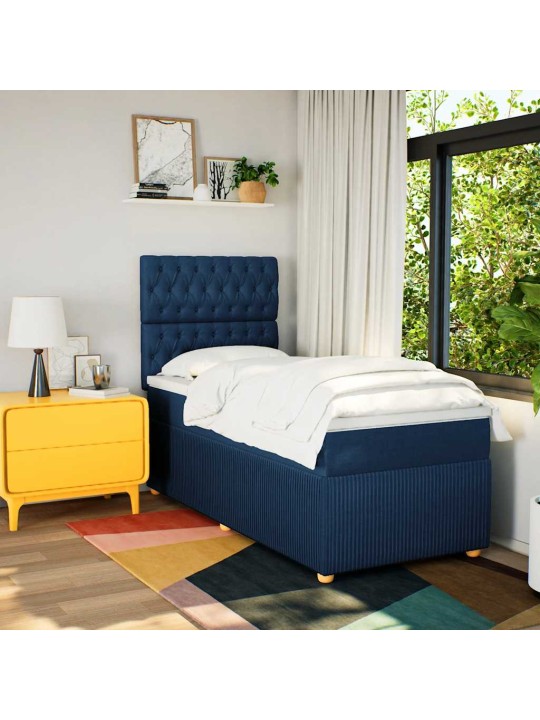 Box spring postel s matrací modrá 100 x 200 cm textil