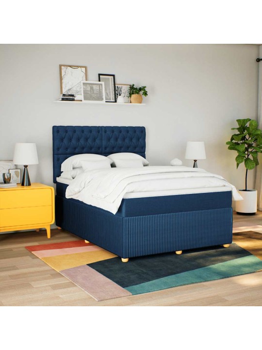 Box spring postel s matrací modrá 140x190 cm textil