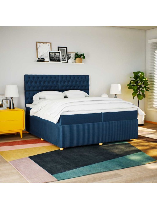 Box spring postel s matrací modrá 200x200 cm textil