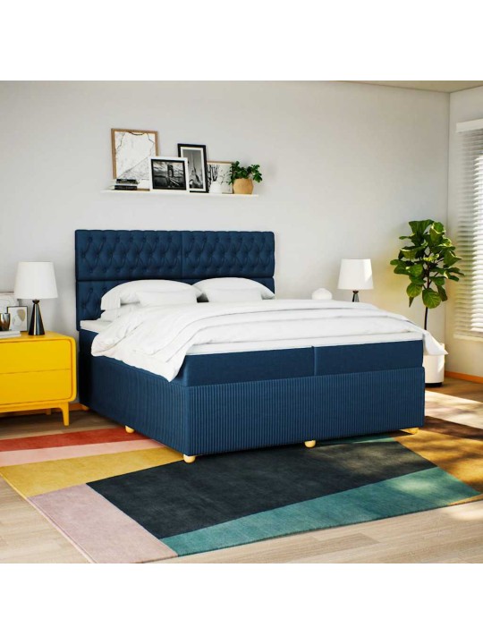 Box spring postel s matrací modrá 200x200 cm textil