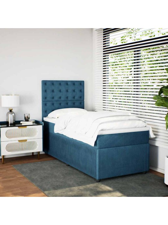 Box spring postel s matrací modrá 80 x 200 cm samet