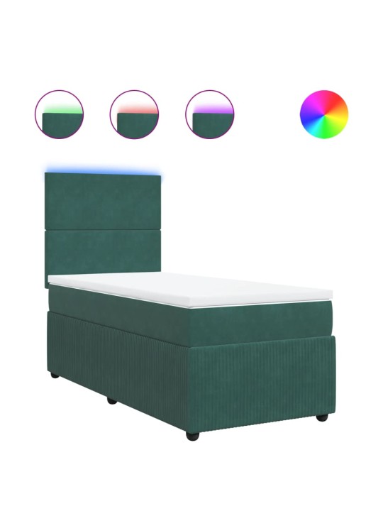 Box spring postel s matrací tmavě zelená 90x200 cm samet