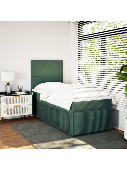 Box spring postel s matrací tmavě zelená 90x200 cm samet