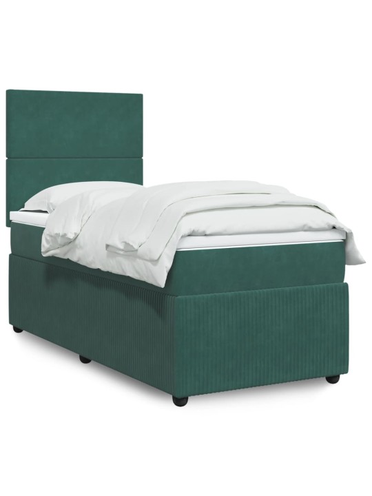 Box spring postel s matrací tmavě zelená 90x200 cm samet