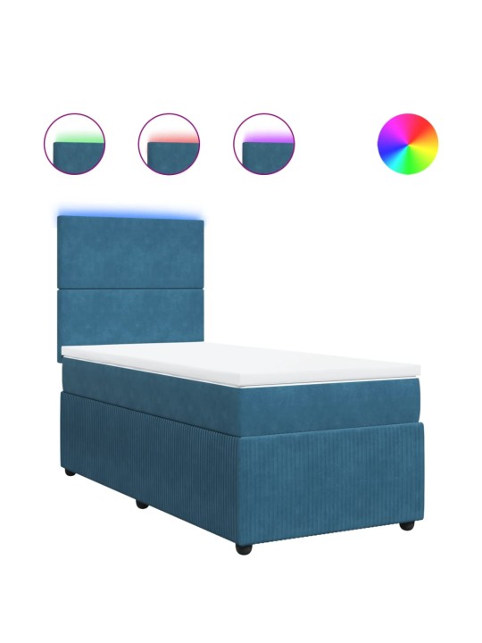 Box spring postel s matrací modrá 90 x 200 cm samet
