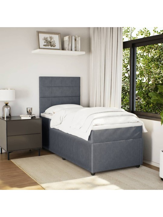 Box spring postel s matrací tmavě šedá 90x200 cm samet