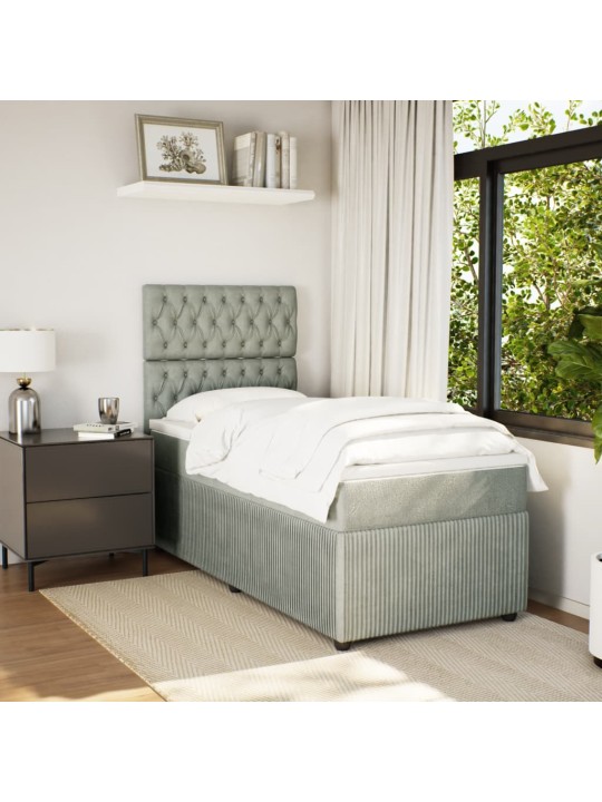 Box spring postel s matrací světle šedá 90x200 cm samet