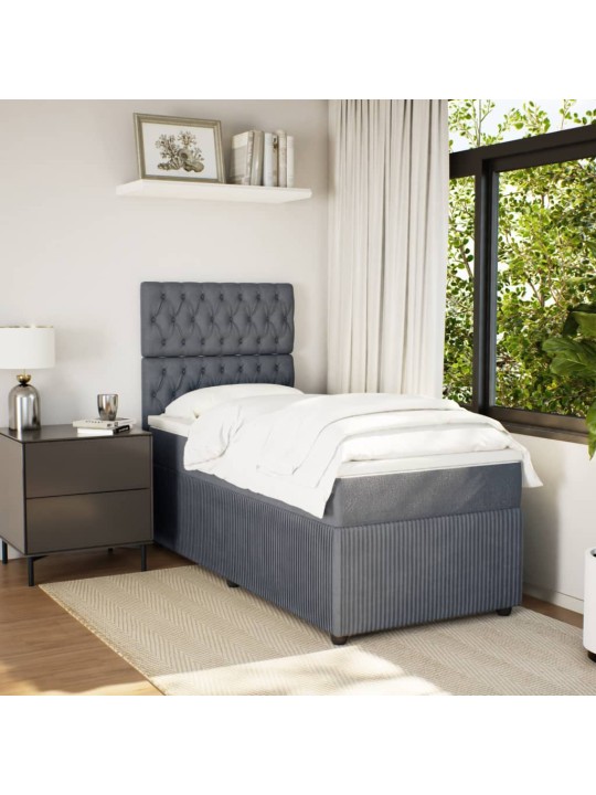 Box spring postel s matrací tmavě šedá 90x200 cm samet