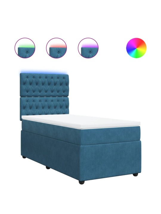 Box spring postel s matrací modrá 90 x 200 cm samet