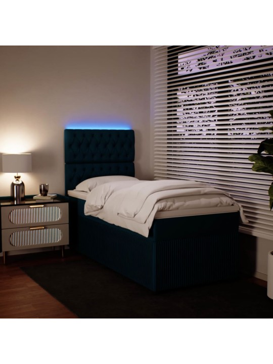 Box spring postel s matrací modrá 90 x 200 cm samet