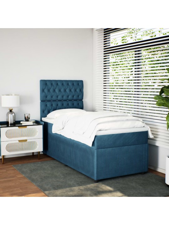 Box spring postel s matrací modrá 90 x 200 cm samet