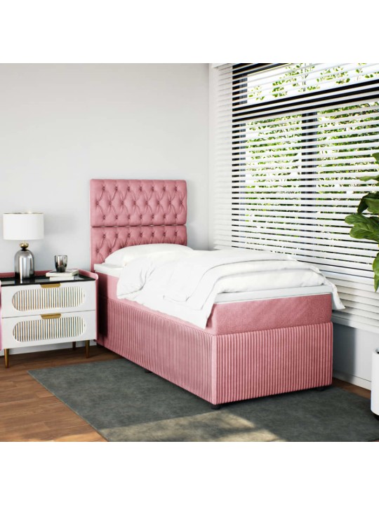 Box spring postel s matrací růžová 90x200 cm samet