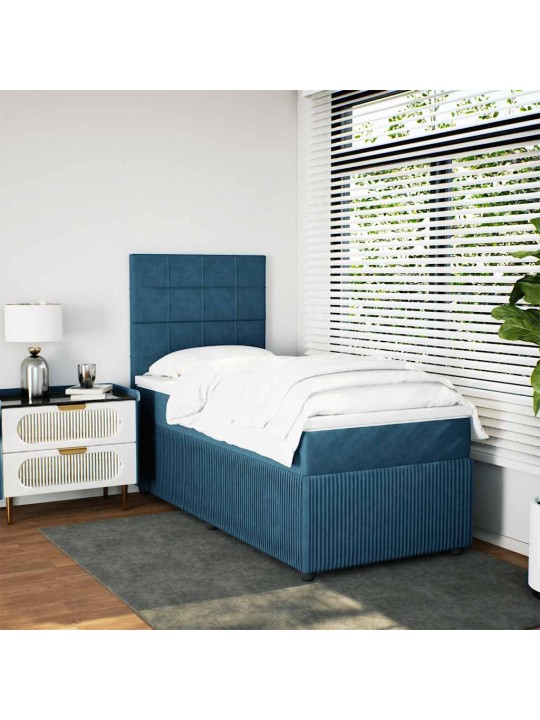 Box spring postel s matrací modrá 100 x 200 cm samet