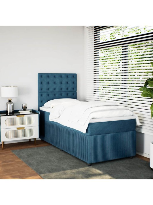 Box spring postel s matrací modrá 100 x 200 cm samet