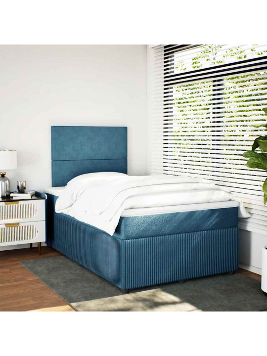 Box spring postel s matrací modrá 120 x 200 cm samet
