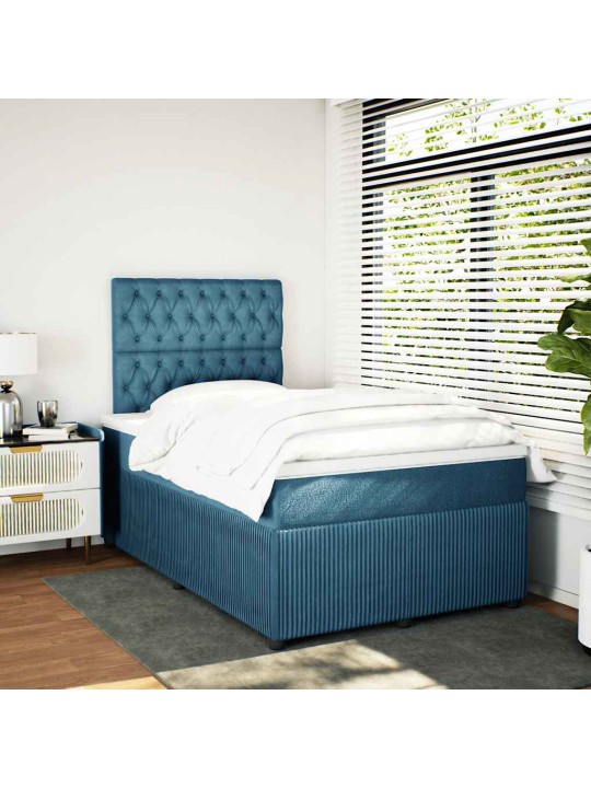 Box spring postel s matrací modrá 120 x 200 cm samet