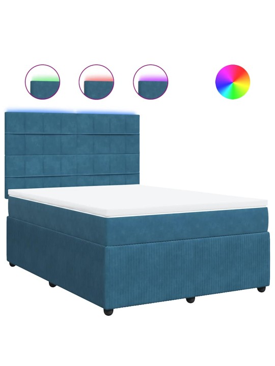 Box spring postel s matrací modrá 140 x 190 cm samet