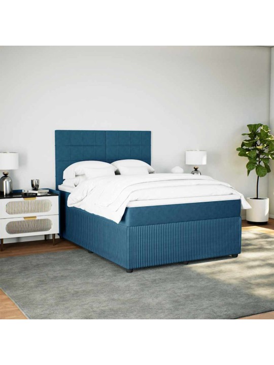 Box spring postel s matrací modrá 140 x 190 cm samet