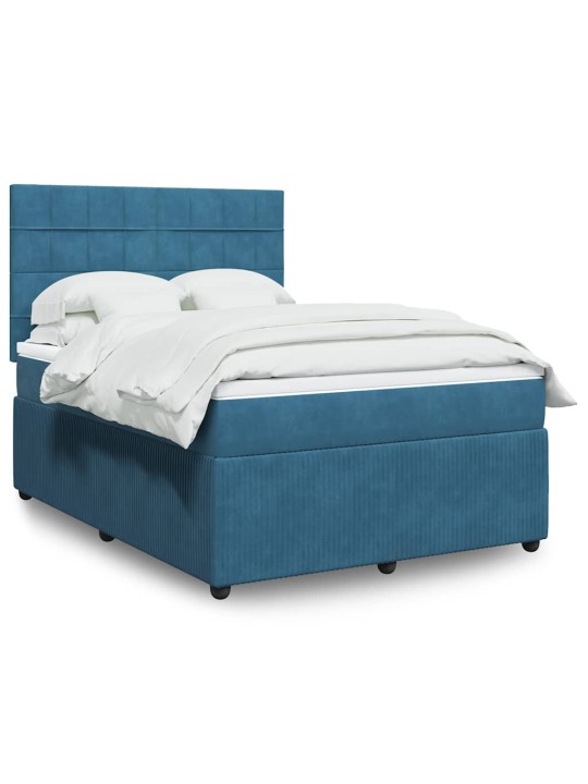 Box spring postel s matrací modrá 140 x 190 cm samet