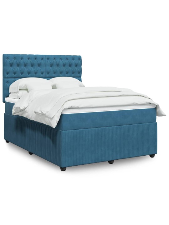 Box spring postel s matrací modrá 140 x 190 cm samet