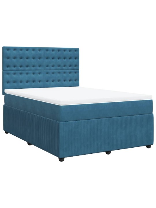 Box spring postel s matrací modrá 140 x 190 cm samet