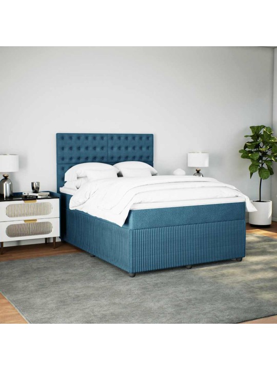 Box spring postel s matrací modrá 140 x 190 cm samet