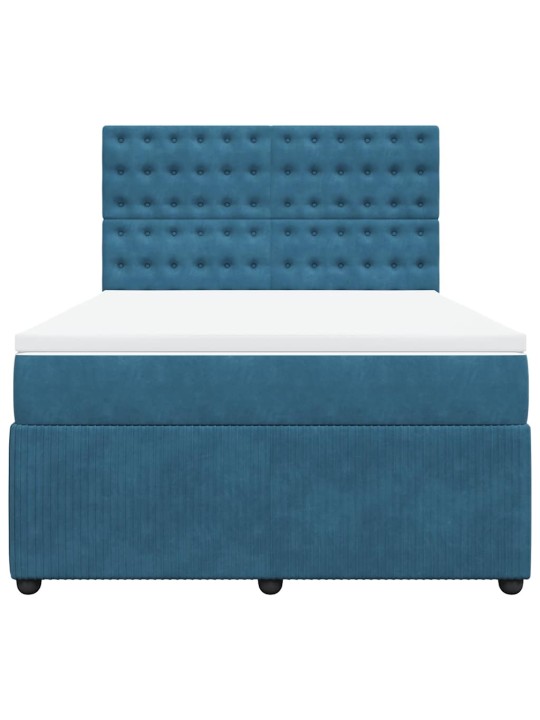 Box spring postel s matrací modrá 140 x 190 cm samet