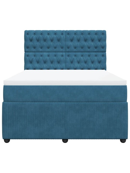 Box spring postel s matrací modrá 140 x 200 cm samet