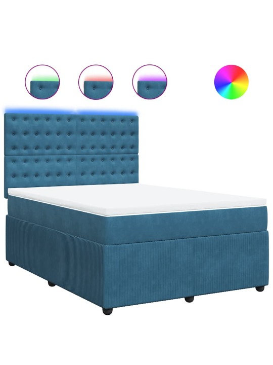 Box spring postel s matrací modrá 140 x 200 cm samet