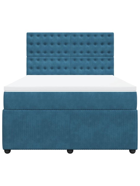 Box spring postel s matrací modrá 140 x 200 cm samet