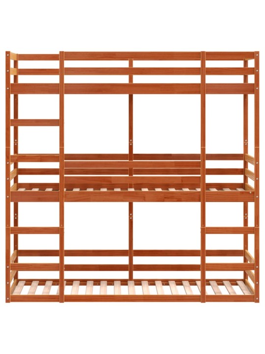 Třípatrová postel voskově hnědá 75x190 cm masivní borové dřevo