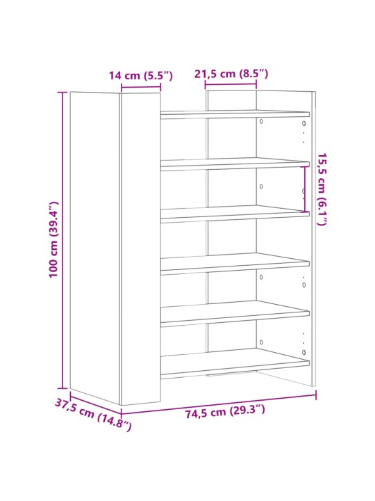 Botník černý 74,5 x 37,5 x 100 cm kompozitní dřevo