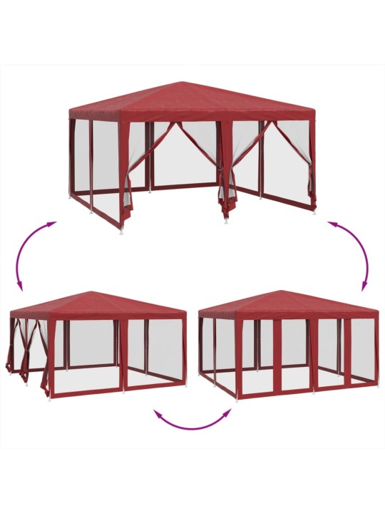 Party stan s 8 síťovanými bočnicemi červený 4 x 4 m HDPE