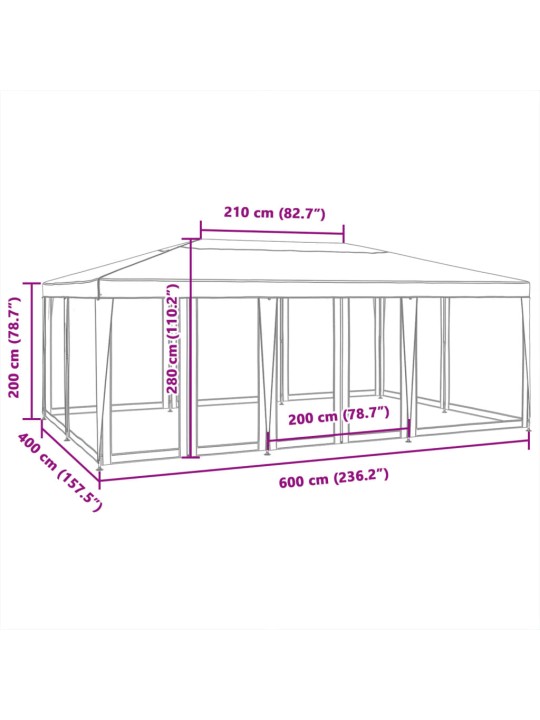Party stan s 10 síťovanými bočnicemi bílý 6 x 4 m HDPE