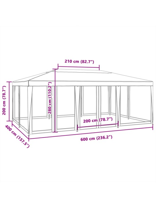 Party stan s 10 síťovanými bočnicemi antracitový 6 x 4 m HDPE