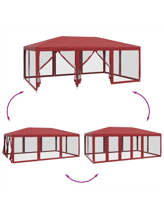Party stan s 10 síťovanými bočnicemi červený 6 x 4 m hdpe