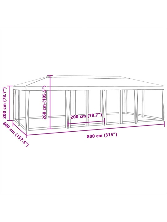 Party stan s 12 síťovanými bočnicemi modrý 8 x 4 m HDPE