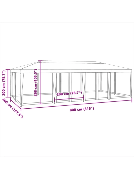 Party stan s 12 síťovanými bočnicemi antracitový 8 x 4 m HDPE