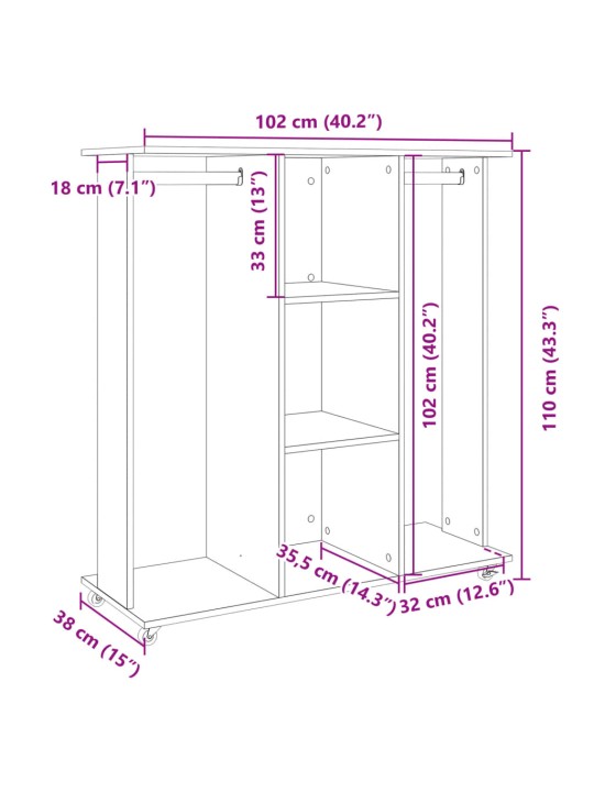 Šatní skříň na kolečkách černá 102x38x110 cm kompozitní dřevo