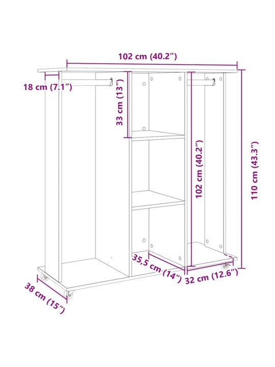 Šatní skříň na kolečkách betonově šedá 102x38x110 cm kompozit