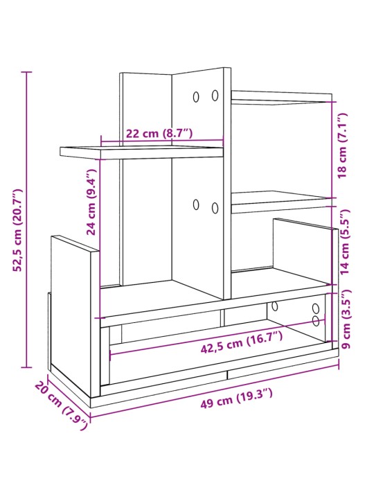 Stolní organizér dub sonoma 49 x 20 x 52,5 cm kompozitní dřevo