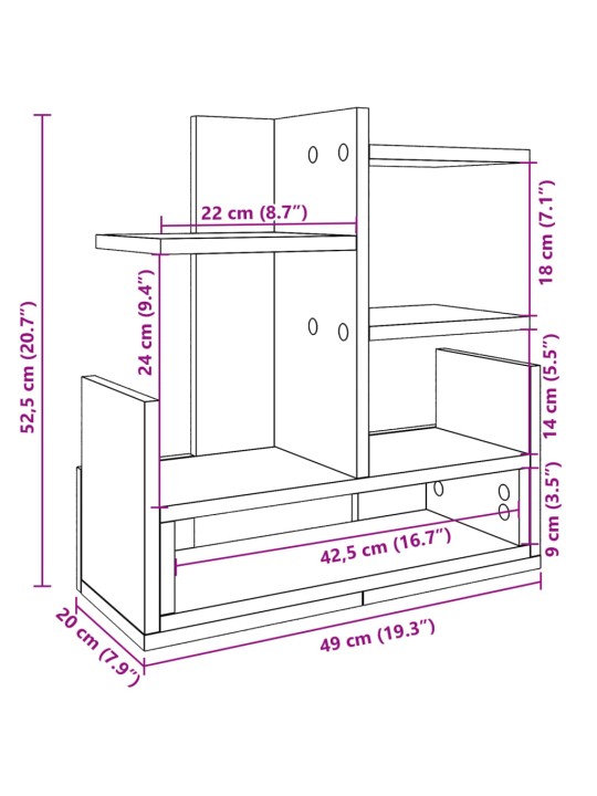 Stolní organizér šedý sonoma 49 x 20 x 52,5 cm kompozitní dřevo