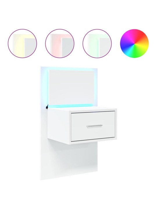Nástěnný noční stolek s LED osvětlením bílý